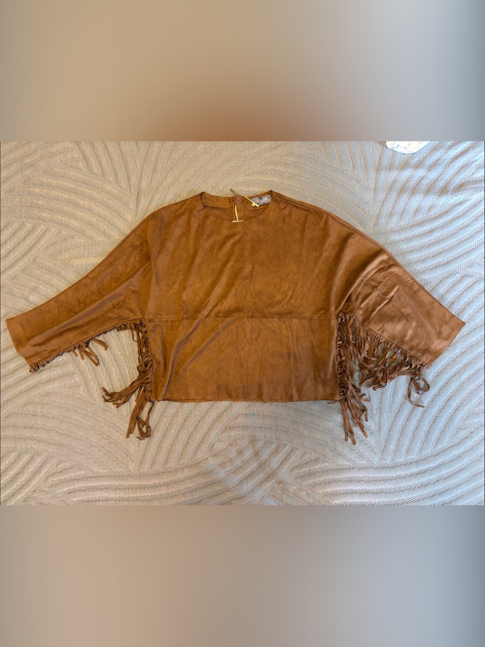 Figwood Brown Suede Fringe Long Sleeve Top